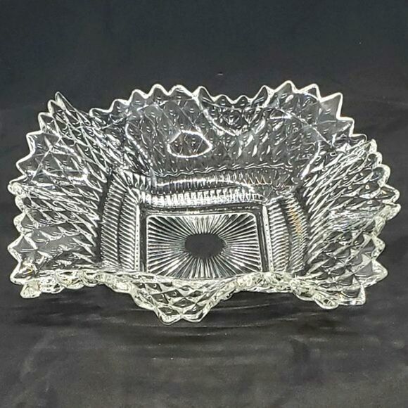 Indiana Glass Vintage Clear Square Diamond Sawtooth Edge Depression Glass Dish - Picture 8 of 8